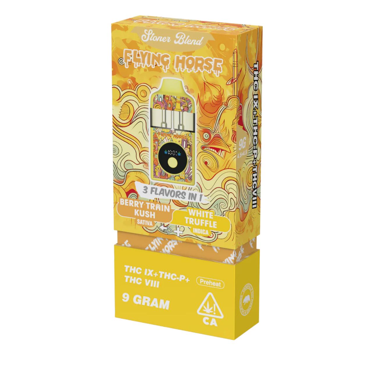 Flying Horse – Stoner Blend | 9g Triple Strain Vape (Edición Psicodélica Amarilla)