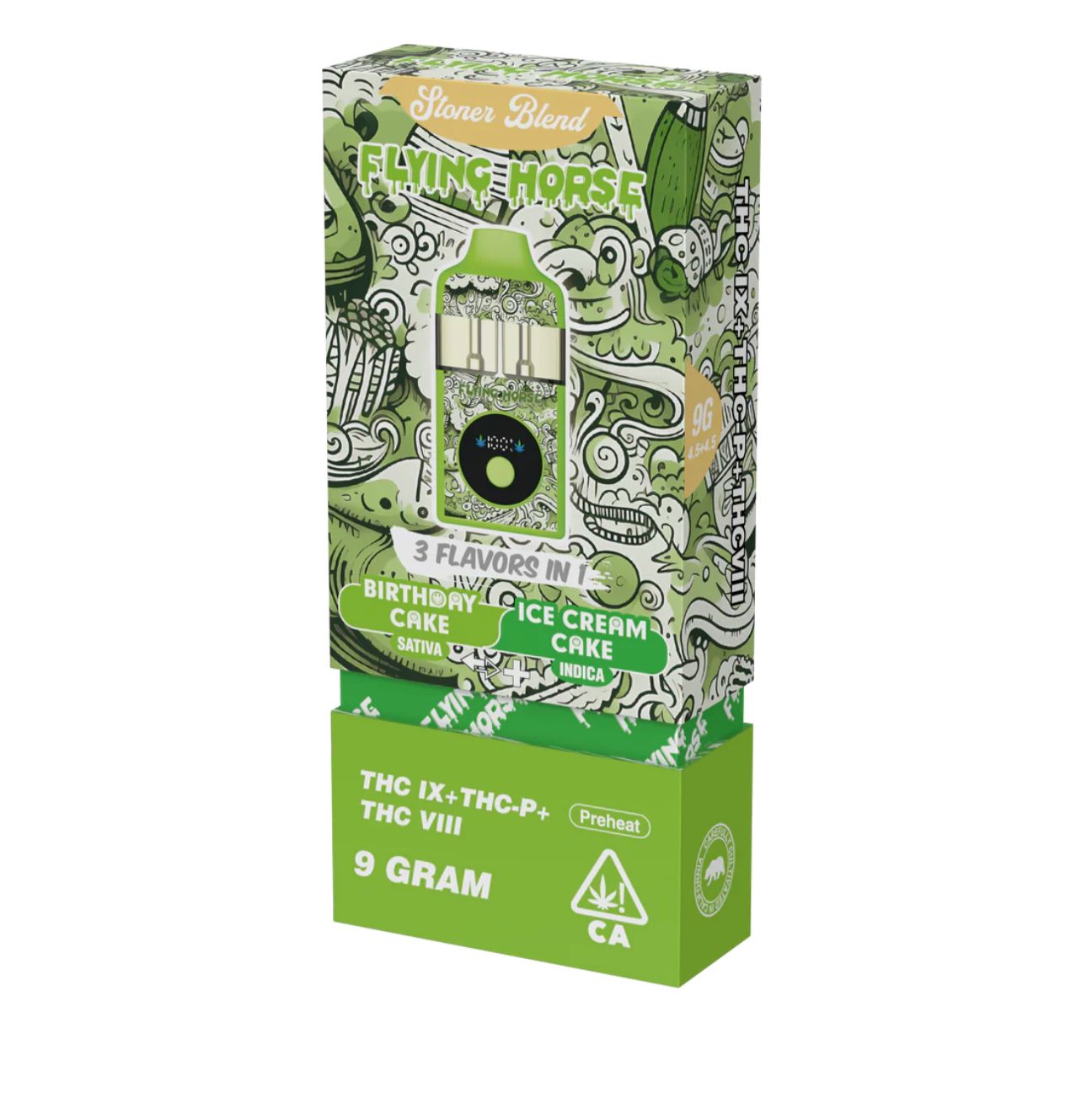 Flying Horse – Stoner Blend | 9g Triple Strain Vape (Edición Verde Cake Lovers)